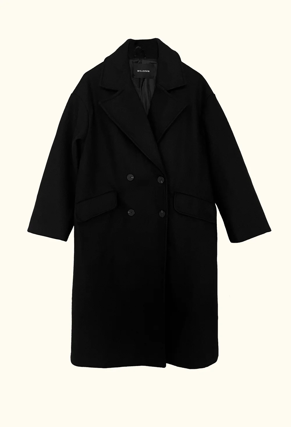 ジャケット・アウター ancellm DOUBLE-BREASTED COAT(BLACK) Black Double-Breasted Coat — WILLSEUM